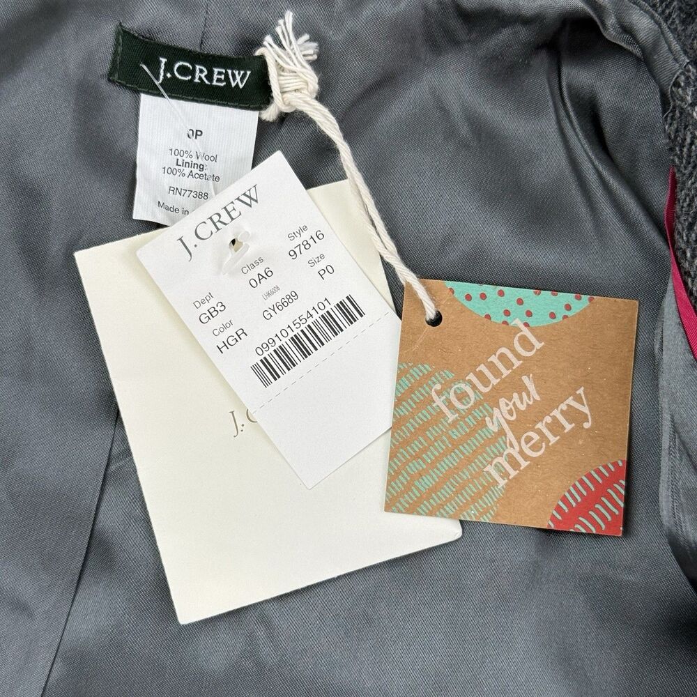 NEW J Crew Fiona Jacket Blazer Women 0 P Gray Wool Herringbone Ruffle Academia - Picture 6 of 10